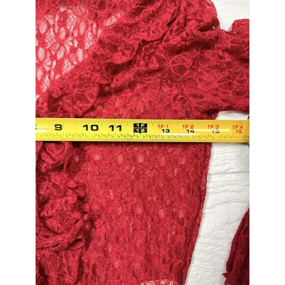 Thirty Thirty LA Red Lace Ruffle Tie Front Top Bell Sleeve Sheer Coquette NWT - Picture 12 of 15